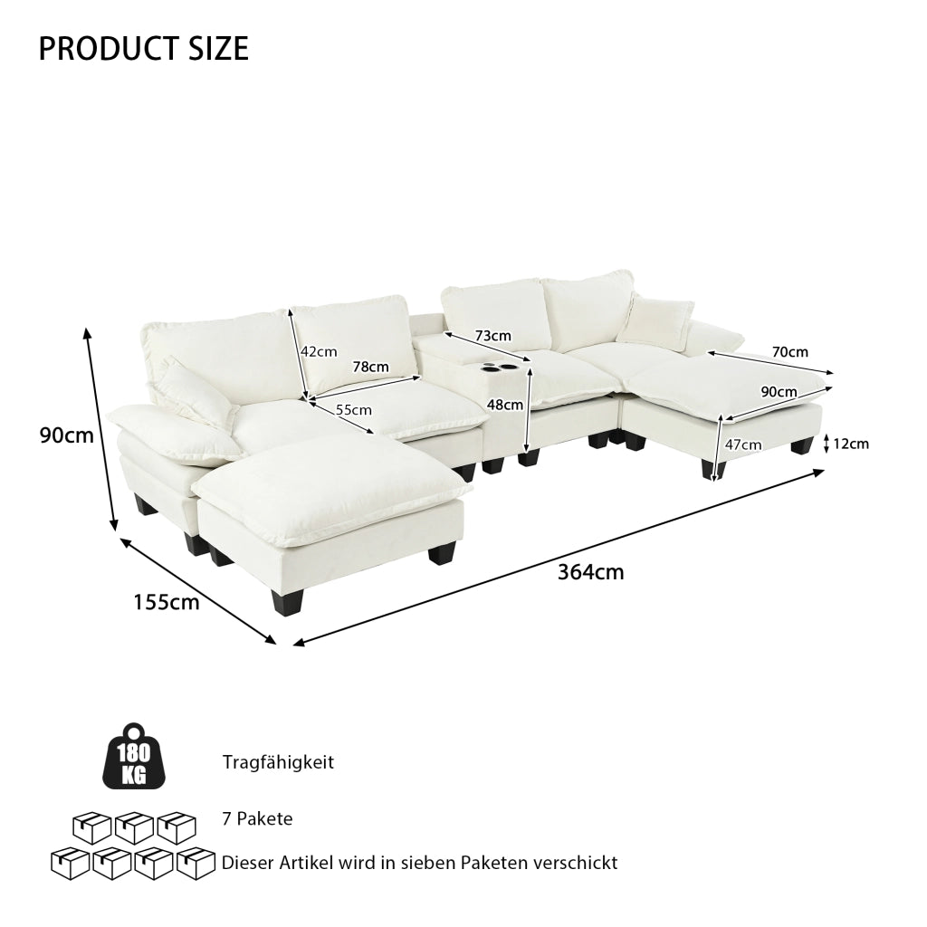 Divano Modulare U a 5 Posti con Ottomane, Contenitore e USB ¨C Xylo ¨C Chenille Beige