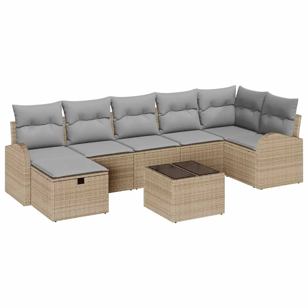 Set Divano da Giardino con cuscino 8 pcs Beige Poly Rattan