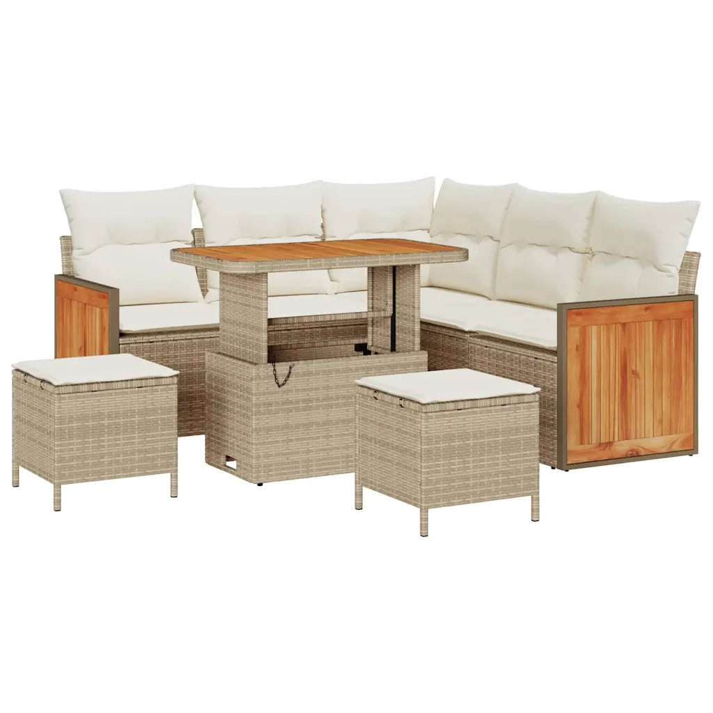 Set Divano da Giardino 9 pcs Beige e Crema polyrattan