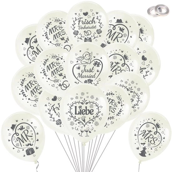 Set di palloni da 32 - Palloniera - Matrimonio - Nozze - Anniversario - Palloni di lattice 11 pollici - Incluso attrezzatura per legatura - Palloni da festa