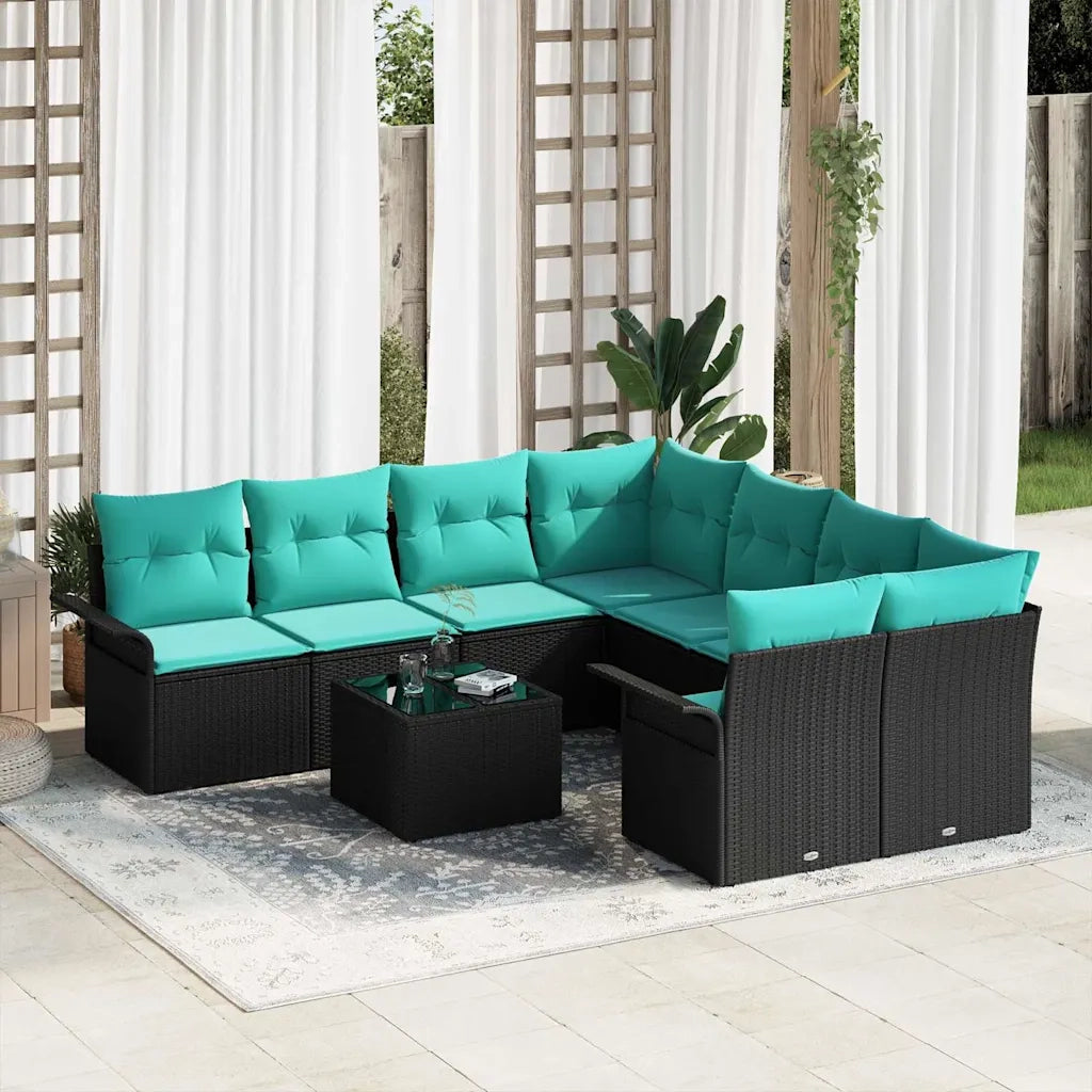 Set Divano da Giardino con cuscino 9 pcs Nero polyrattan 3345306