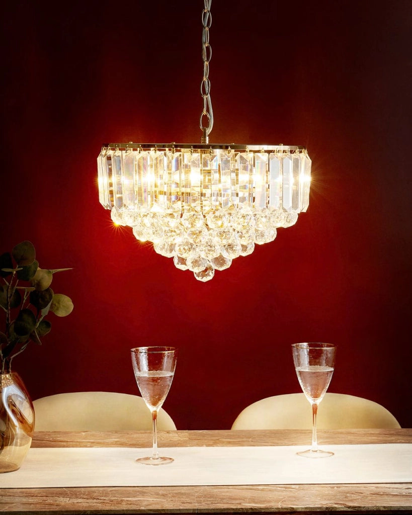 Lampadario in metallo dorato ⌀ 40 cm Lampada a sospensione Cristalli di vetro Stile Glamour
