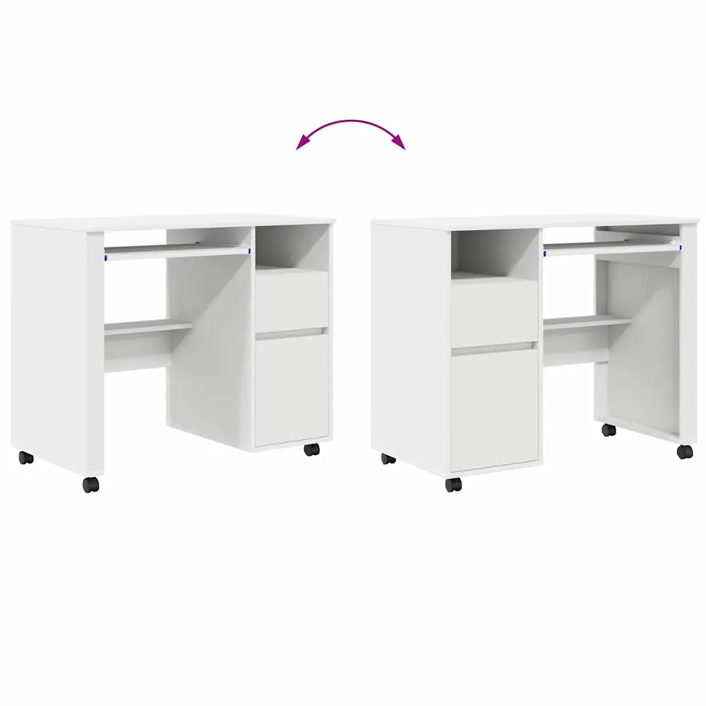 Scrivania | Tavolo da Ufficio con Ruote Bianco 91 x 50 x 77 cm Legno multistrato