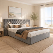 DESMIU Letto con contenitore 180 × 200 cm 2 posti con luce da lettura, vano idraulico e senza materasso, in velluto grigio
