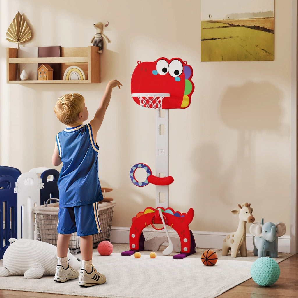 Set Canestro Basket per Bambini Altezza Regolabile con Calcio Golf Gioco di Lancio - Xylo - Rosso