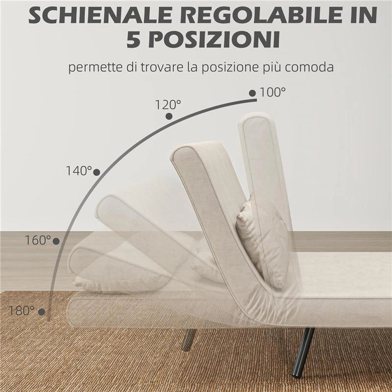DIVANO LETTO 3 IN 1 IN TESSUTO EFFETTO VELLUTO CON SCHIENALE REGOLABILE E 2 CUSCINI 102X73X81 CM BIANCO CREMA