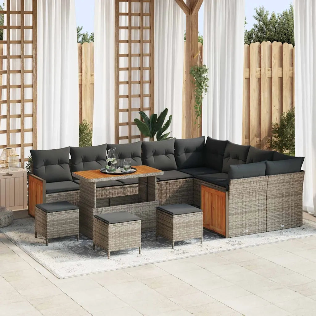 Set Divano da Giardino con cuscino 14 pcs Grigio polyrattan