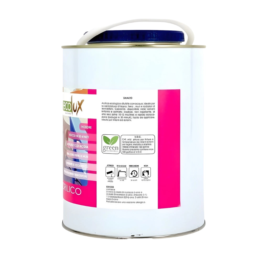 Ecolux smalto satinato acrilico ecologico per legno e metallo *** formato 2.5 lt, colore- rosso ossido, confezione 1