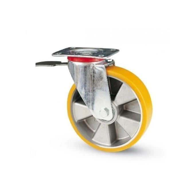 Avo Valsecchi 61633 37BIS Ruota Industriale con Piastra Girevole e Freno Diametro 100 mm Materiale Poliuretano AVOLAN Portata 200 Kg colore Nero