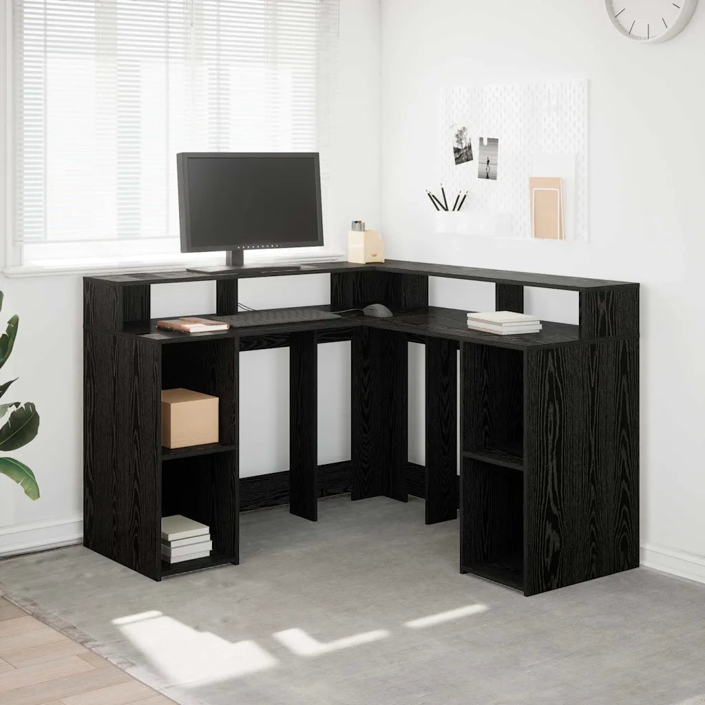 Scrivania | Tavolo da Ufficio Rovere Nero 130 x 130 x 91 cm Legno multistrato