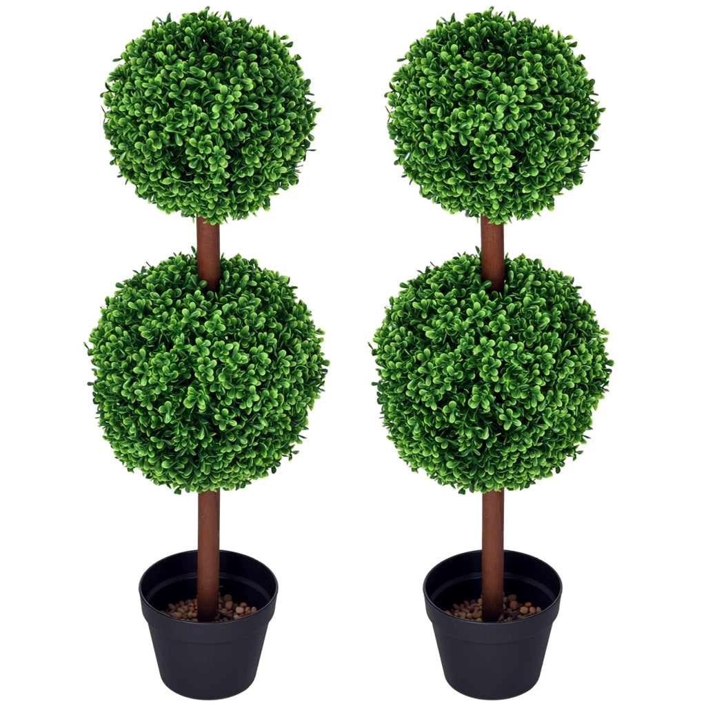 Alberi bosso artificiale doppia sfera con tronco e vaso ¨C Xylo ¨C 90 cm verde set 2 pezzi