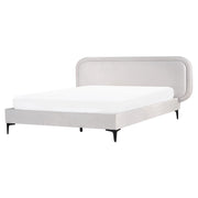 Letto matrimoniale EU Beige Chiaro Velvet 160 x 200 cm Imbottito Telaio Poggiatesta