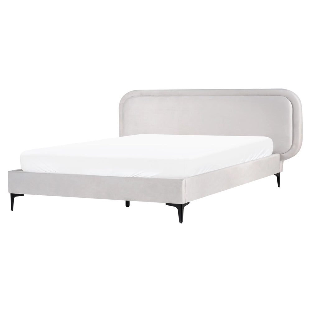 Letto matrimoniale EU Beige Chiaro Velvet 160 x 200 cm Imbottito Telaio Poggiatesta