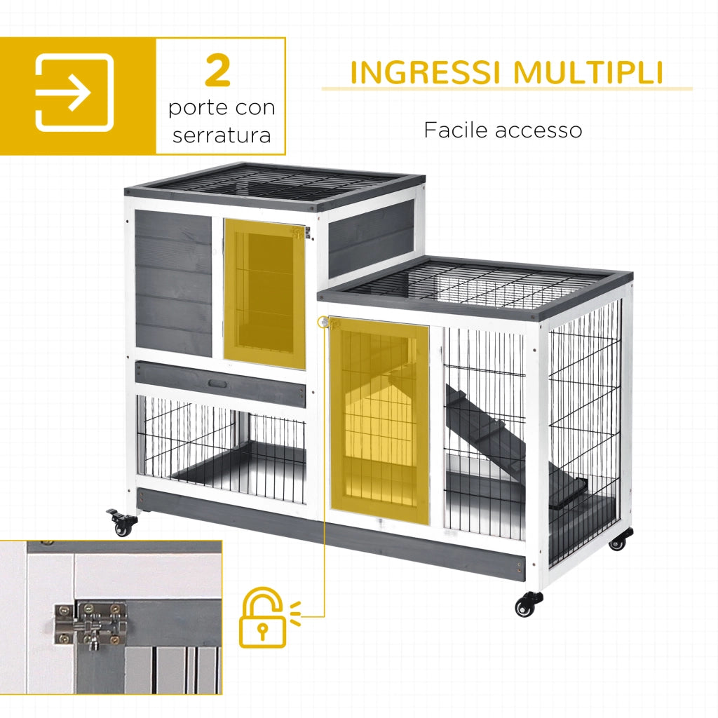 Gabbia per Conigli con Vassoi e Casetta ¨C Minimal ¨C 110x50x88 cm Grigio Bianco