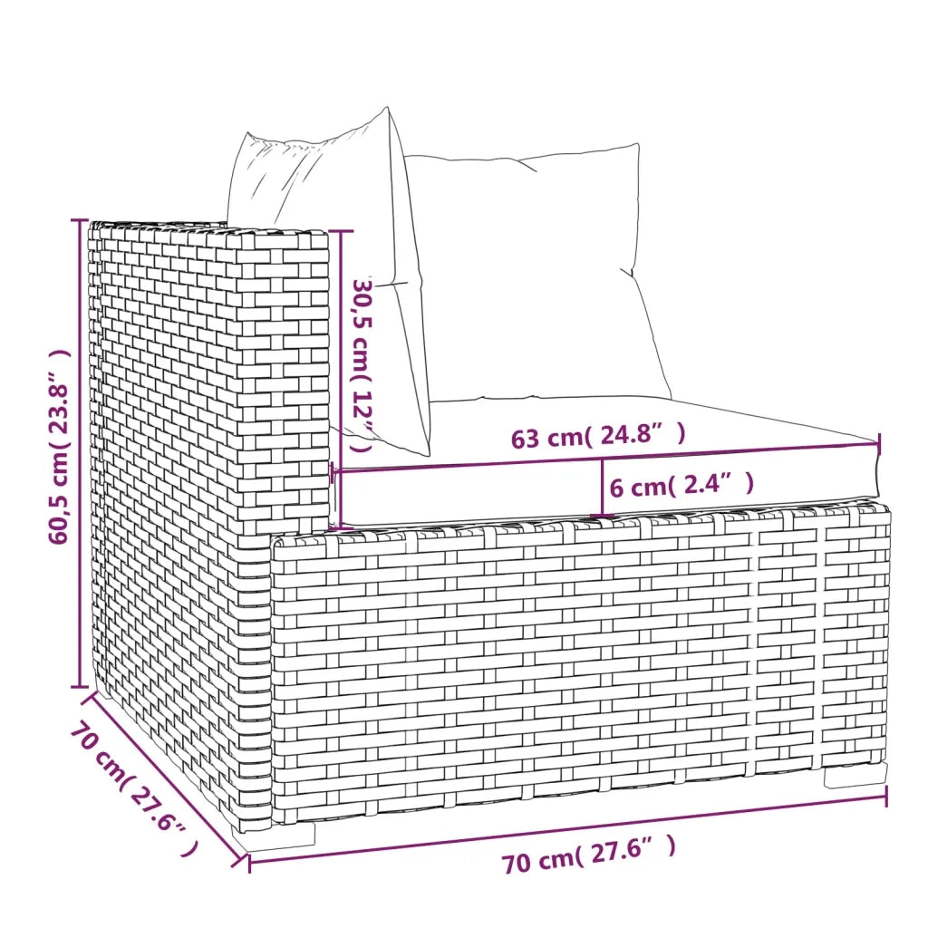 Divano a 3 Posti con Cuscini-Sofa 3 Posti con Cuscini in Polyrattan Grigio