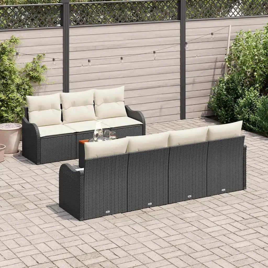 Set Divano da Giardino 8 pcs Nero e Crema polyrattan