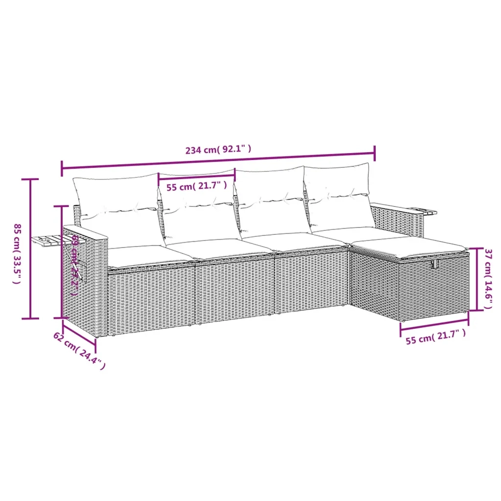 Set Divani da Giardino 5 pz con Cuscini in Polyrattan Nero 3265501