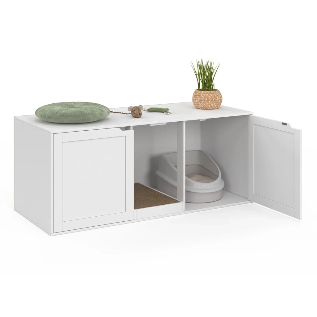 IDMarket - Borsa igienica per gatti XL con 2 porte e tiragraffi in legno bianco