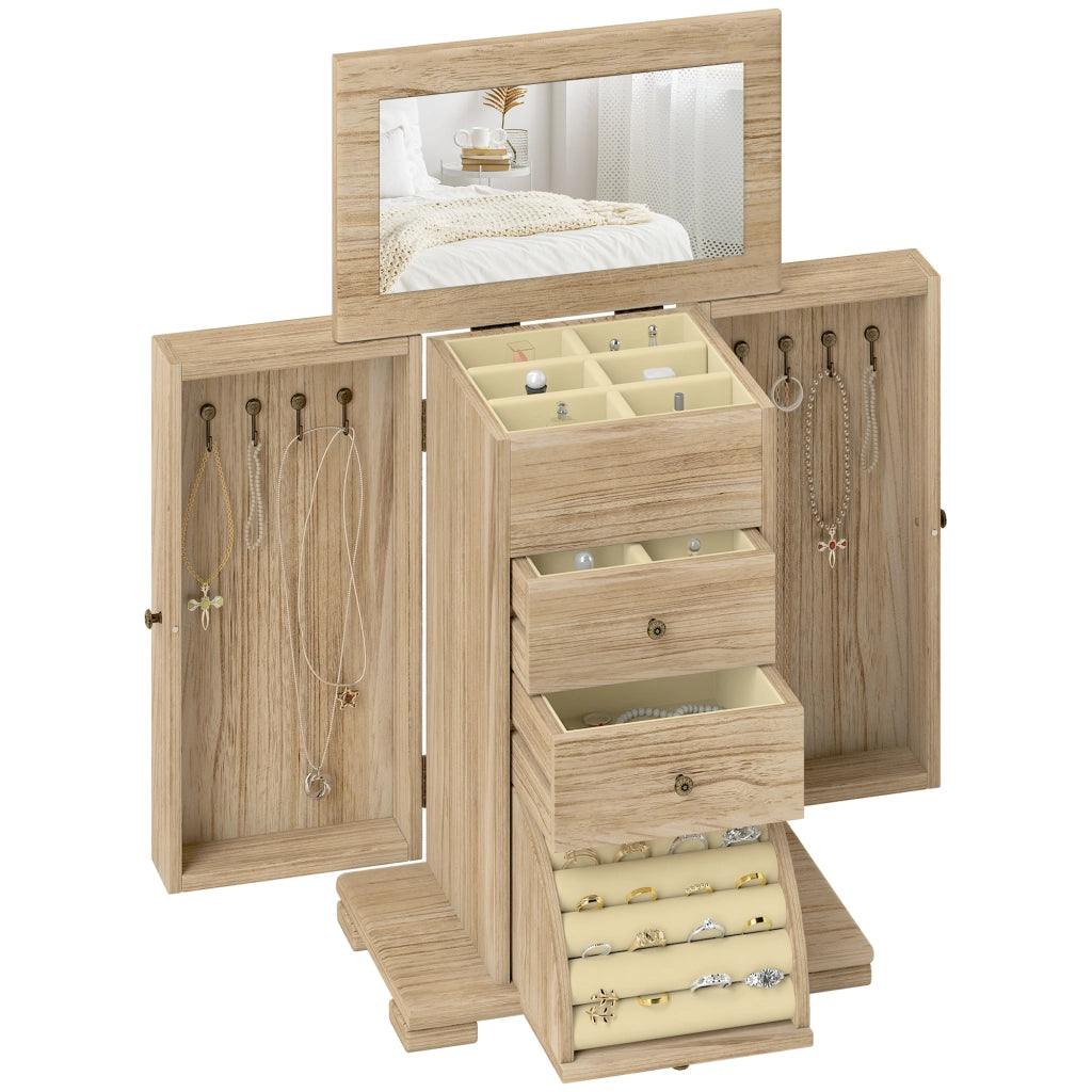 Cassettiera per gioielli con specchio e 2 cassetti ¨C Minimal ¨C marrone 26.5x16x33.5 cm