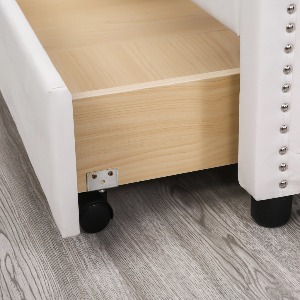 LETTO Imbottito 140x200 cm Bianco PU con rete a doghe e 2 cassetti