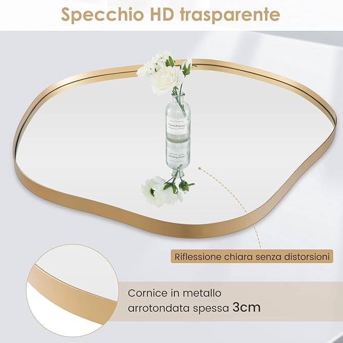 Specchio da Parete 75x70 cm, Specchio da Bagno a Forma Irregolare con Base Posteriore Premium, Specchio Decorativo per Soggiorno Ingresso Bagno (75 x 70 cm)