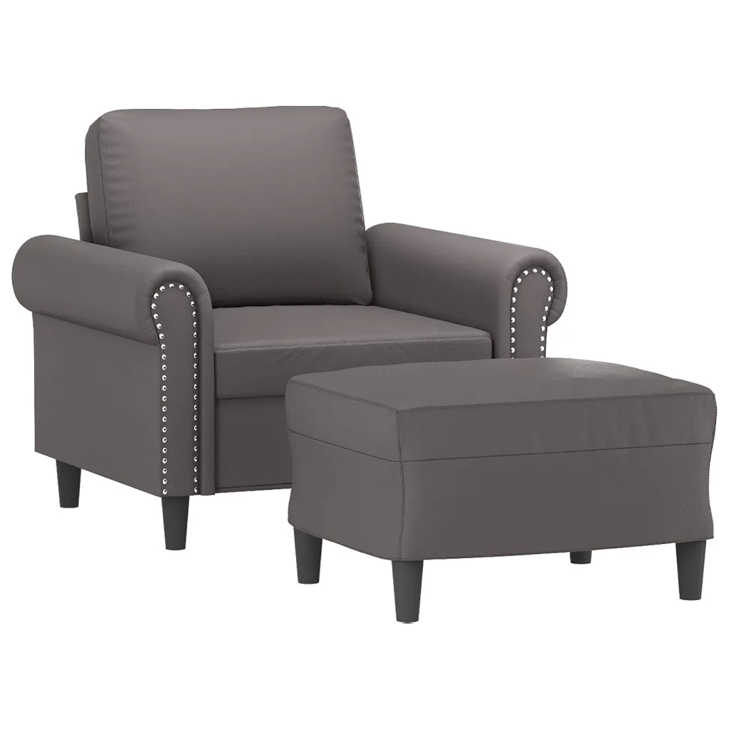 Divano Sedia-Poltrona con Poggiapiedi Grigio 60 cm in Similpelle 812821