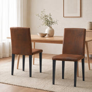 Set di 2 sedie da pranzo moderne in tessuto marrone e metallo nero, stile minimalista