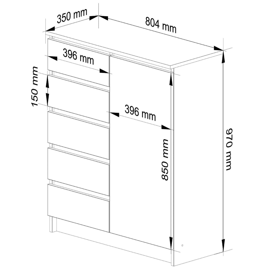 Cassettiera AKORD K80 Comò Quercia Sonoma 80 cm 1 porta 5 cassetti 80x35x97 cm