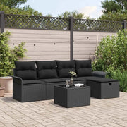 Set Divano da Giardino con cuscino 6 pcs Nero polyrattan