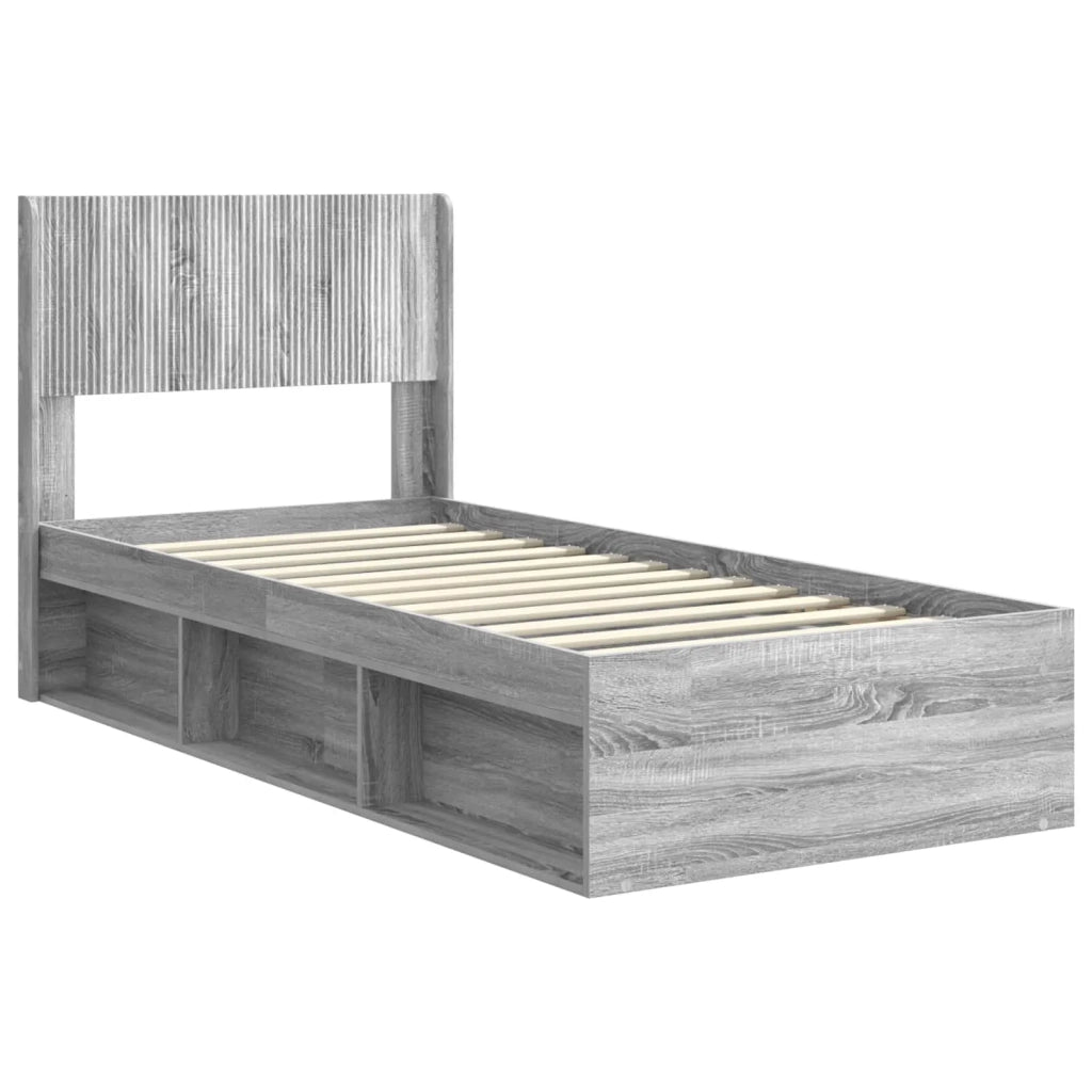 Letto singolo | Letto per adulti | Struttura del letto con stoccaggio e testata Sonoma grigio