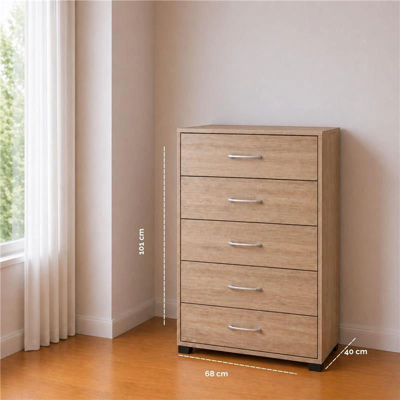 CASSETTIERA 5 CASSETTI IN LEGNO CON PIANO D'APPOGGIO COLORE ROVERE DIMENSIONI 50X40X101CM
