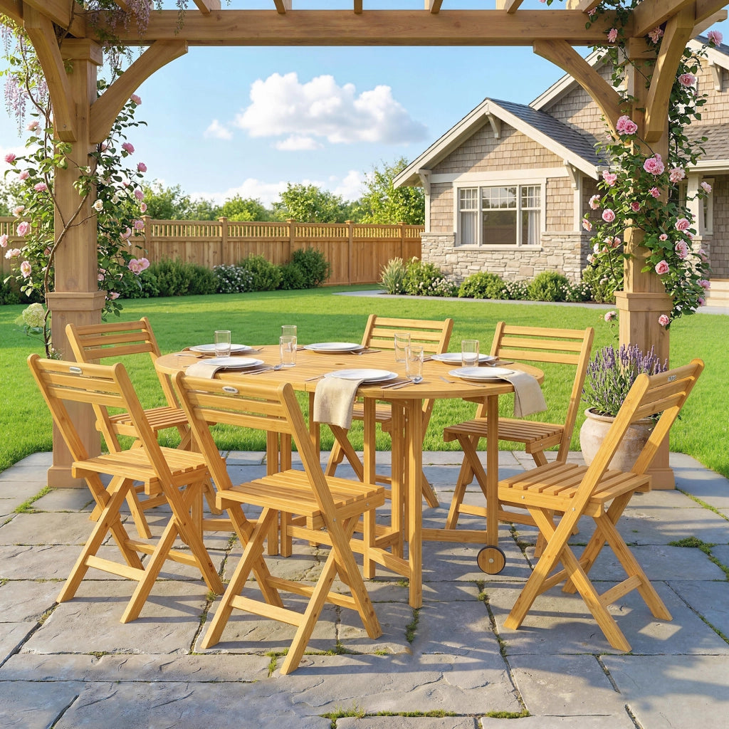 Set da Giardino 7 Pezzi con Tavolo Allungabile e 6 Sedie Pieghevoli ¨C zephmum ¨C Legno FSC Grigio