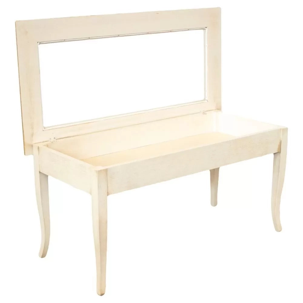 Tavolino bacheca shabby legno avorio anticato filo oro 100x50x47 - Mobili 2G