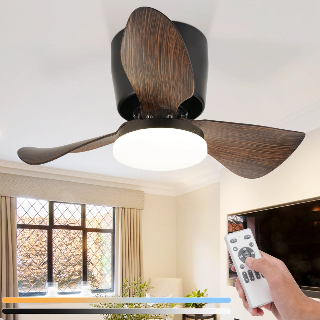 ZMH Ventilatore da soffitto nero con illuminazione e telecomando silenzioso dimmerabile 23W con ventola 70CM