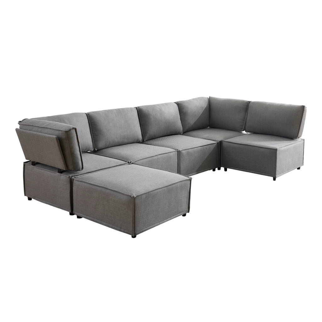Divano Modulare 5 Posti con Legno ¨C MINIMAL ¨C Tessuto Grigio Chiaro