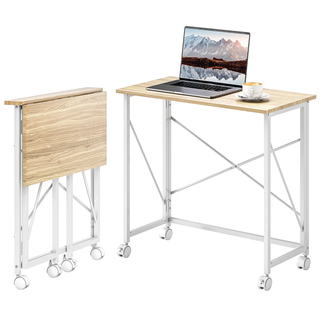 Scrivania pieghevole con ruote salvaspazio ¨C Xylo ¨C Acciaio MDF Naturale