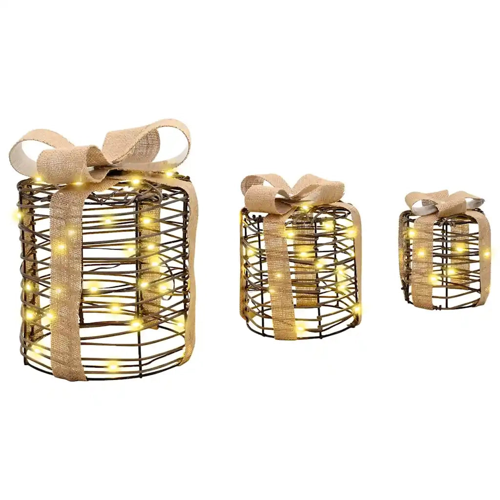 Decorazione Scatola Regalo con 60 LED 3 pcs Bianco caldo Rattan 42019090