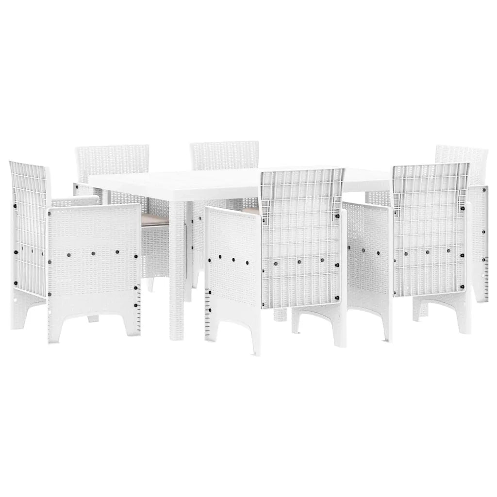 Set da Pranzo per Giardino 7 pcs Bianco Rattan Polt