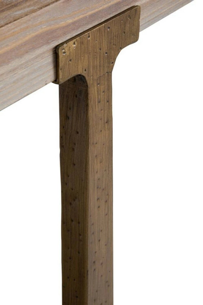 Tavolo fisso Kazimir, Ripiano da cucina, Consolle per sala da pranzo, Ripiano rettangolare fisso, Oro e Marrone, 180x90 h78 cm