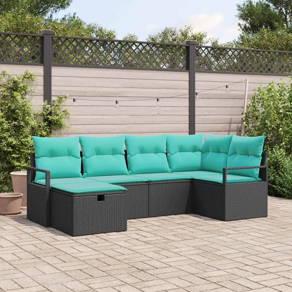 Set di divani con cuscino 6 pcs Nero e Turchese polyrattan 3359185