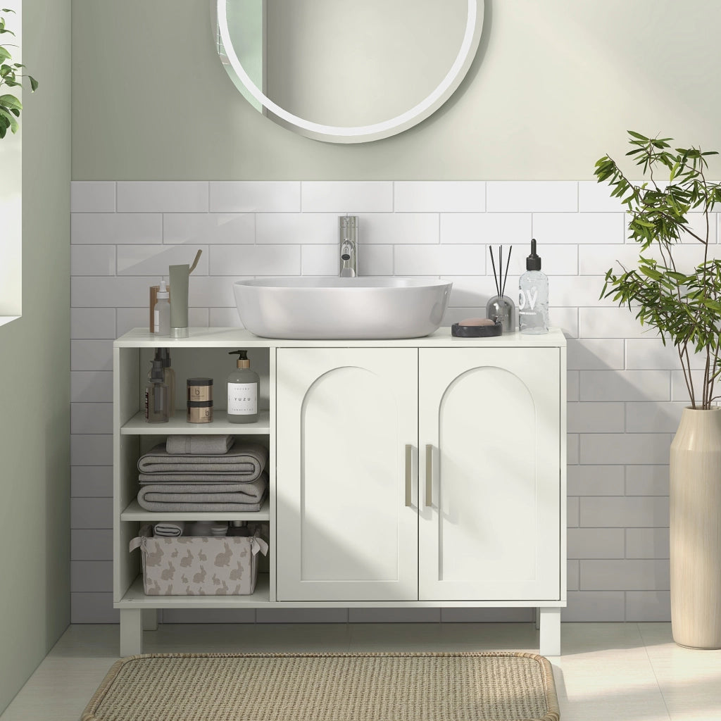 Mobile sottolavabo da bagno ¨C Xylo ¨C 2 ante, ripiani regolabili, 90x30x63 cm, crema