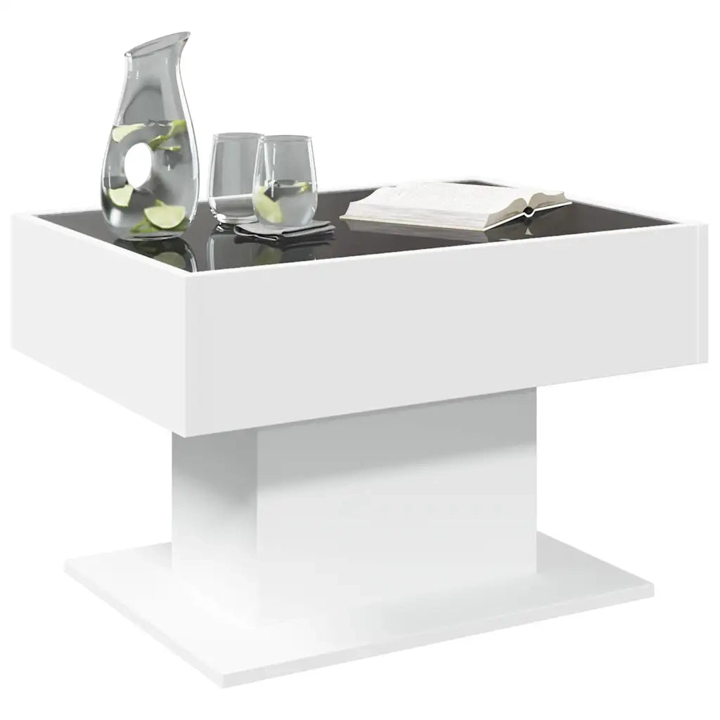 Tavolino Salotto con LED-Tavolino da soggiorno-Tavolo Bianco 70x50x45 cm Legno Multistrato