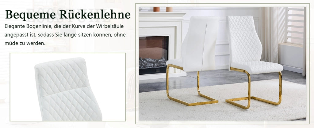 [Set di 2] Sedie da pranzo con motivo a rombi bianchi: schienale alto + comodo cuscino di seduta, struttura in metallo color oro, antiscivolo e resist