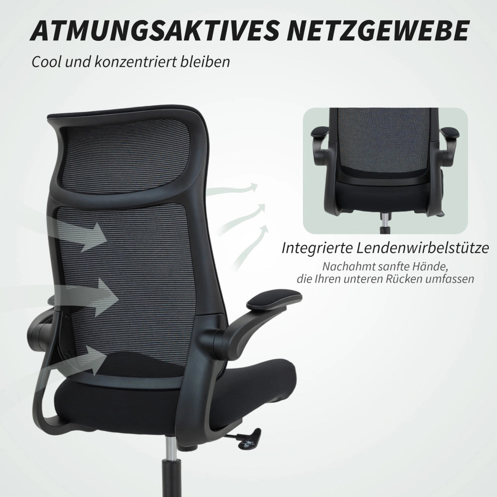 Sedia da ufficio ergonomica con schienale in rete e braccioli 3D ¨C zephmum ¨C Nero