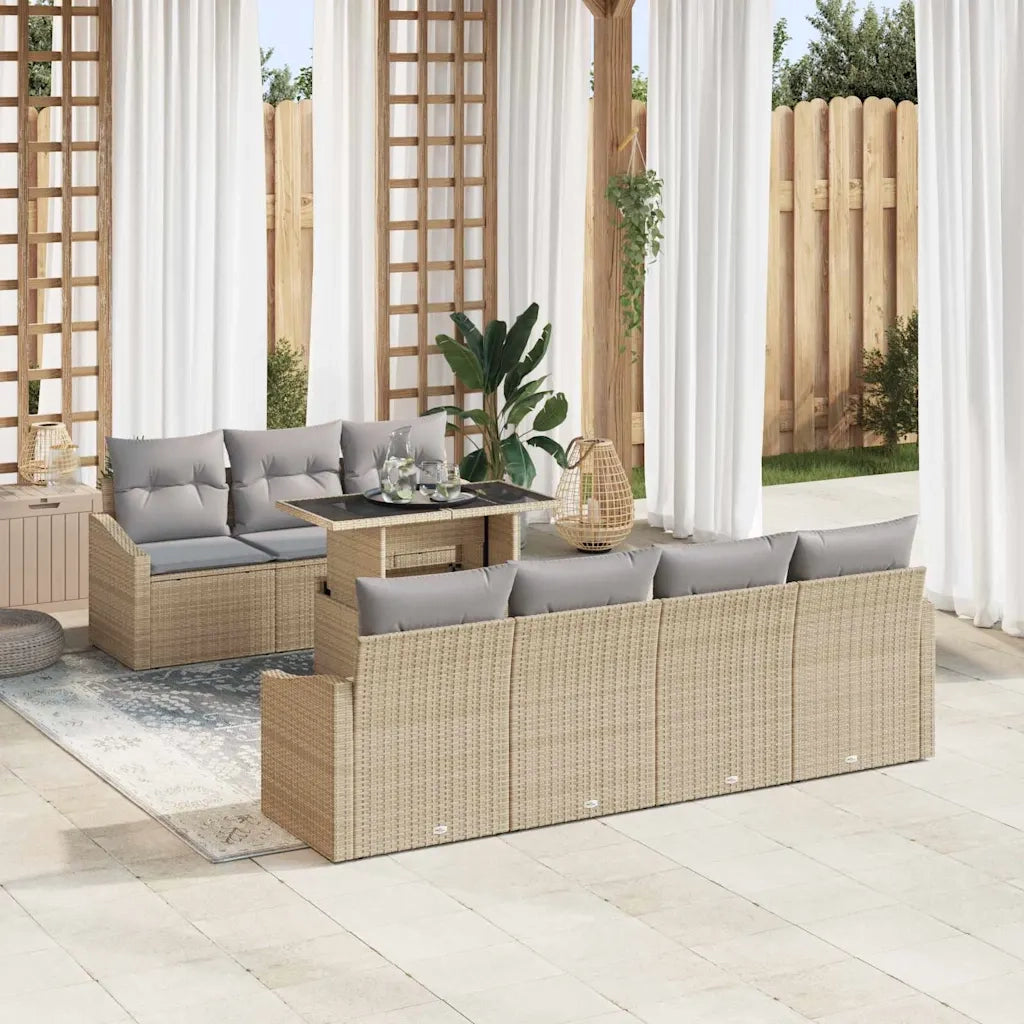 Set Divano da Giardino con cuscino 8 pcs Beige polyrattan