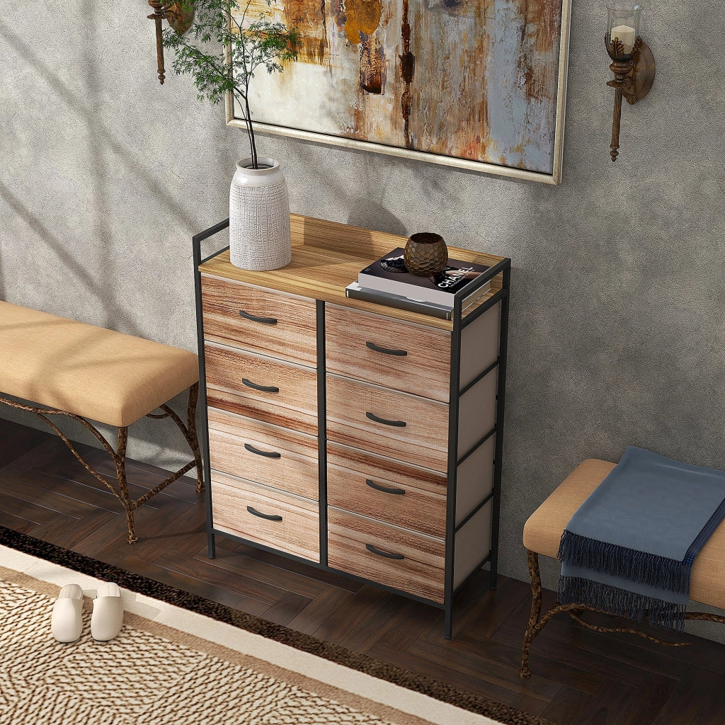 Cassettiera con 8 cassetti in tessuto amovibili, ripiano superiore e struttura in acciaio ¨C Minimal ¨C 79x29x101 cm