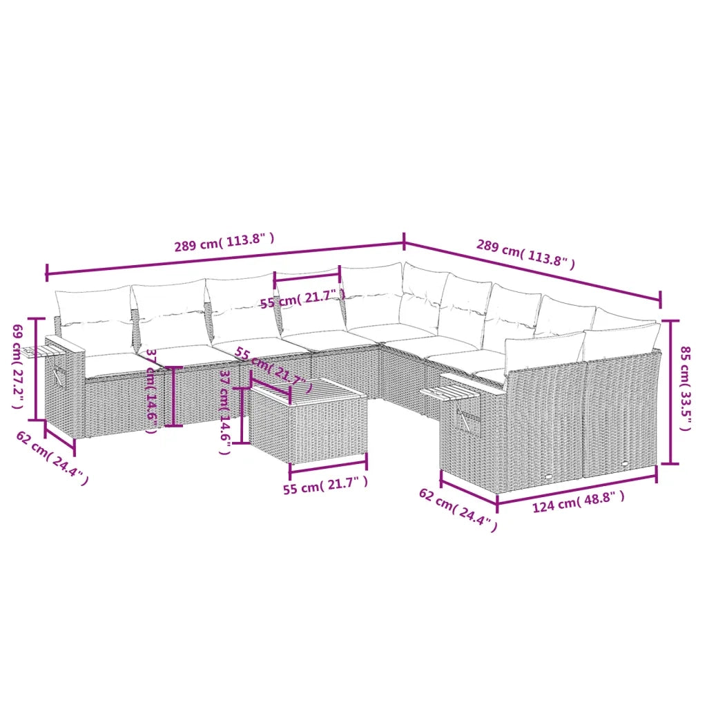 Set Divani da Giardino 11 pz con Cuscini in Polyrattan Nero 3259598