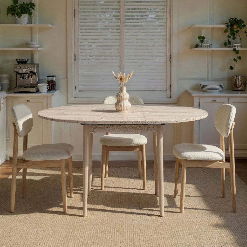 Tavolo da pranzo allungabile in legno "Viona" 100 x 100 x 75 cm - Travertino