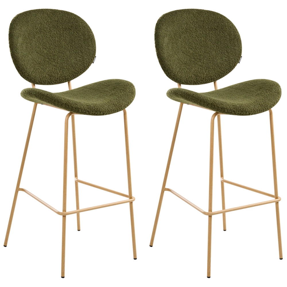 Set di 2 sedie con gambe senza braccioli Bouclè PU Gambe in ferro nero Design contemporaneo e retrò Sedute per la sala da pranzo verde scuro