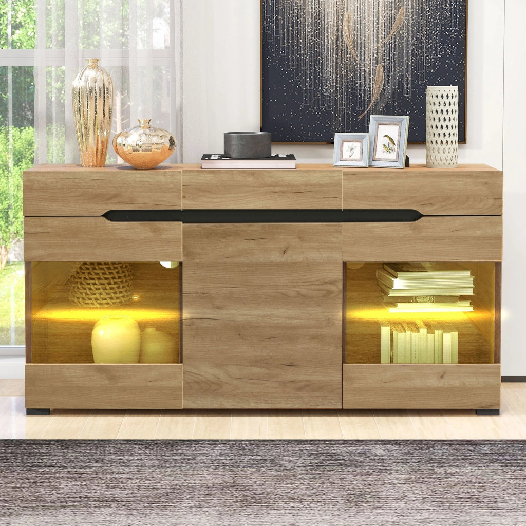 MADIA Set da 3 pezzi in rovere con LED, 3 cassetti